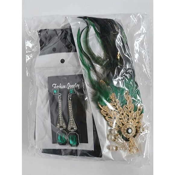 💚✨ 5PCS 1920s Green Accessories Flapper Great Gatsby Retro Costume Set NEW - Picture 12 of 14